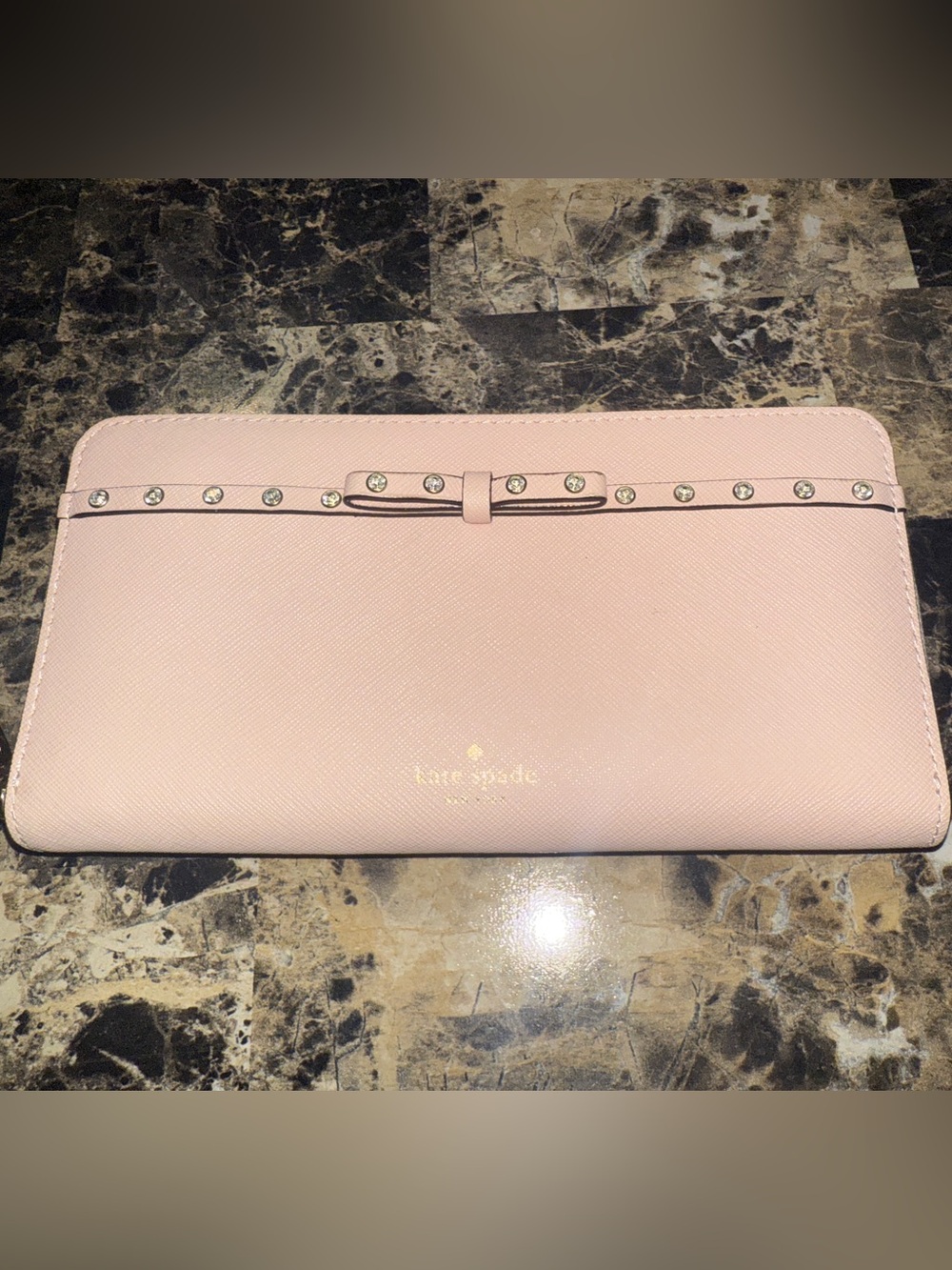 ✨ NWOT Kate Spade Pink Bow Rhinestone Laurel Way Jeweled Leather Wallet ✨